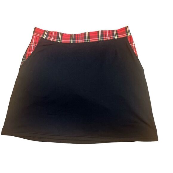 Bugatchi women’s athleisure skort black w/plaid contrast sz L - Picture 1 of 3